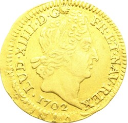 Demi - Louis d'or Louis XIIII aux 8L et aux insignes 1702 P Dijon