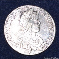LOUIS XIV LE GRAND OU LE ROI SOLEIL Douzième d'écu à la mèche longue -1559 Lyon