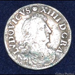 LOUIS XIV LE GRAND Quatre sols dits "des traitants" 1677 Lyon ou Vimy-en-Lyonnais