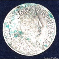LOUIS XIV LE GRAND OU LE ROI SOLEIL Dix sols aux quatre couronnes 1705 Metz