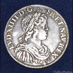 LOUIS XIV LE GRAND OU LE ROI SOLEIL demi écu à la mèche courte 1644 Paris