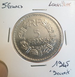 5 francs lavrillier alu 1945 "9 ouvert"