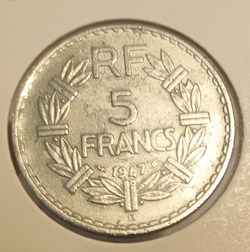 5 francs lavrillier alu 1947B "9 fermé"