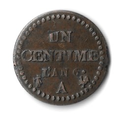Un centime "Dupré" An 6 A (petit 6, 53/50).