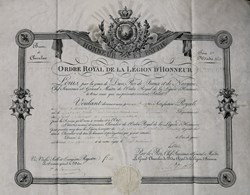 1817 Diplôme de Chevalier de l'Ordre Royal de la Légion d'Honneur
