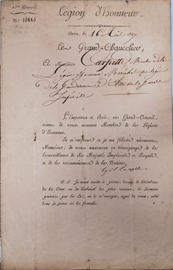 1807 Lettre-Brevet de Chevalier de la Légion d'Honneur