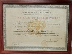 1930 Certificat de Bons Services du Détachement de Gendarmerie de Cochinchine-Cambodge