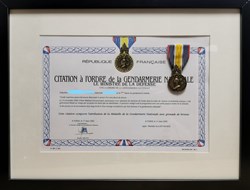 2003 Diplôme et médaille de l'Ordre de la Gendarmerie Nationale avec Grenade de Bronze