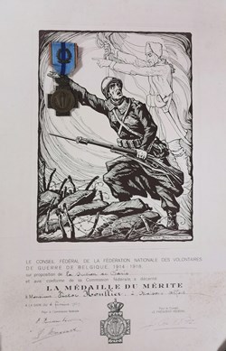 1939 Diplôme et Médaille du Mérite des Volontaires de Guerre belges de la guerre 14/18