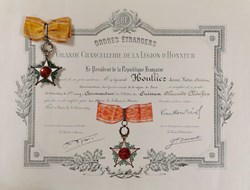 1947 Diplôme et Médaille de la Croix de Commandeur du Ouissam Alaouite Chérifien de 3e rang