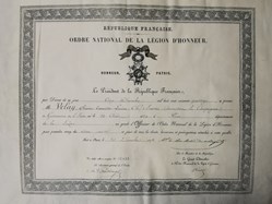 1874 Diplôme d'Officier de l'Ordre National de la Légion d'Honneur