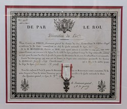 1814 Diplôme et médaille de la Décoration du Lys