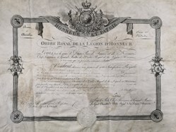1805 Diplôme de Chevalier de la Légion d'Honneur (du Gendarme du cadre ci-après)