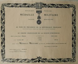 1962 Diplôme de la Médaille Militaire