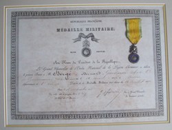 1892 Diplôme et Médaille Militaire