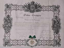 1860 Diplôme de Chevalier de l'Ordre de Saint-Maurice et Lazare de Sardaigne