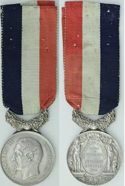 1856 Médaille d’honneur d’argent de 2ème classe pour ACTES DE COURAGE, BRAVOURE, DEVOUEMENT