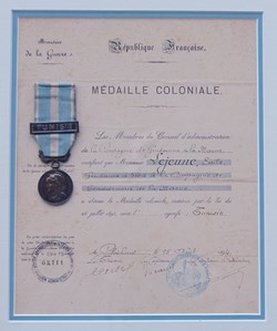 1894 Diplôme et Médaille Coloniale avec agrafe Tunisie