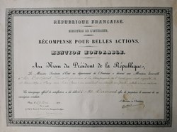 1890 Diplôme Récompense pour Belles Actions - Mention Honorable