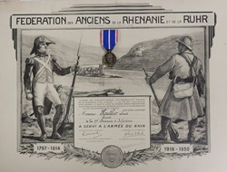 1930 Diplôme et Médaille de la Fédération des anciens de la Rhénanie et de la Ruhr