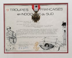 1949 Diplôme Croix de Guerre des Théâtres d'Opérations Extérieurs -Citation à l'Ordre de la Division