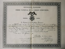 1890 Diplôme de Chevalier de l'Ordre National de la Légion d'Honneur