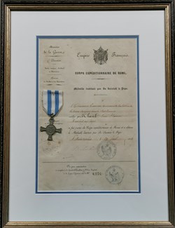1868 Diplôme et Médaille dite de Mentana du Corps Expéditionnaire de Rome