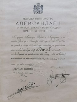 1930 Diplôme de la médaille Commémorative Serbe de la Guerre 1914 1918