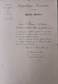 1893 Diplôme de la Médaille Militaire