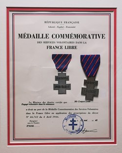 1948 Diplôme et médaille Commémorative des Services Volontaires dans la France Libre