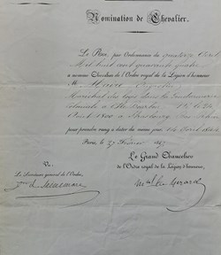 1847 Diplôme de Chevalier de la Légion d'Honneur