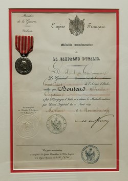 1859 Diplôme et médaille Commémorative de la Campagne d'Italie
