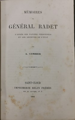 1892 Mémoires du Général RADET