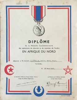 1957 Diplôme Médaille commémorative des opérations de sécurité et de maintien de l'ordre en AFN