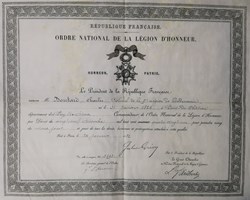 1882 Diplôme de Commandeur de la Légion d'Honneur