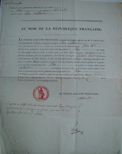 Commission  (Nomination) de Gendarme 1792 le 21 décembre