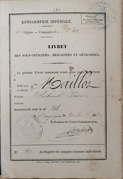 Livret 1860 Gendarme Impérial  à cheval MAILLOT