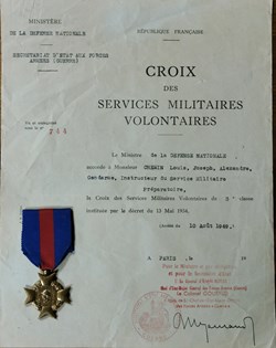 1949 Diplôme et médaille Croix des Services Militaires Volontaires