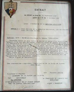 1947 Diplôme de la Médaille Militaire et de la Croix de Guerre avec palme