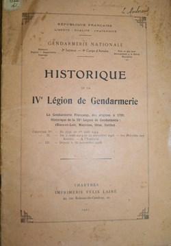 1921 Historique de la IVè Légion de Gendarmerie
