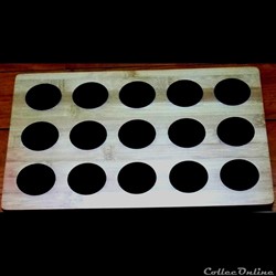 4 plateaux médailliers en bambou 31,5 x 21,5 cm, 15 alvéoles de 45 mm