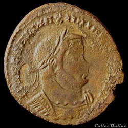 Follis de Constantin I auguste pour Lyon , frappé au nom  de Maximien Hercule