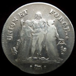 5 francs argent Directoire , Union et Force , Paris l'an 8 (1799)