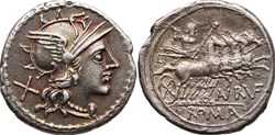 Crawford 221/1, AN RUF (T. Annius Rufus?)Denarius, 144 BC, Rome