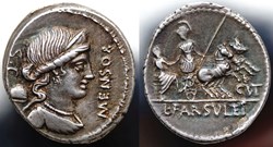 Crawford 392/1b, L. FARSVLEIVS MENSOR ( L. Farsuleius Mensor), Denar, 75 BC