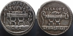 Crawford 434/2 Q.POMPEI Q F/RVFVS (Q Pompeius Rufus) Denar, 54 B.C