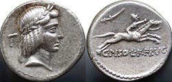 Crawford 408/1a, C.PISO L.F FRVGI (C. Calpurnius Frugi) Denarius, 59 B.C.