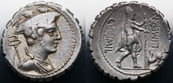 Crawford 362/1 C.MAMIL LIMETANVS C.F (C.Mamilius Limetanus C.f), Denar (Serratus)