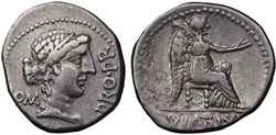Crawford 462/1b M.CATO PRO PR (M.  Porcius Cato Uticensis), Denar