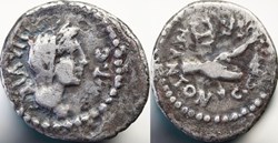 Crawford 529/4b C.CAESAR IMP, M.ANTONIUS IMP (Octavianus. M. Antonius), Denarius, Fall 40/39 BC